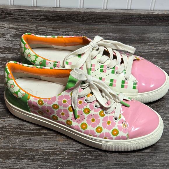 Tory Burch Sport Women's Multicolor Patent Leather Floral Golf Sneaker Size 8.5M - Picture 1 of 7